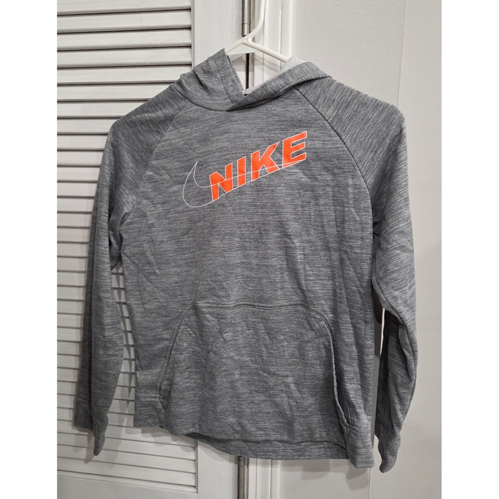 Nike Youth Gray Orange Therma-FIT Graphic Training Hoodie Size Large Pullover